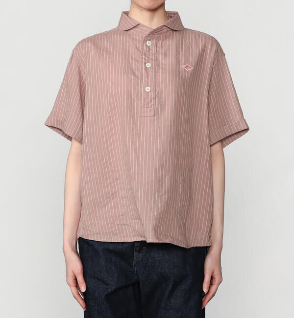 DANTON「DANTON | リネンコットン 丸襟半袖プルオーバーシャツ STRIPE WOMEN」|シャツ・ブラウス|