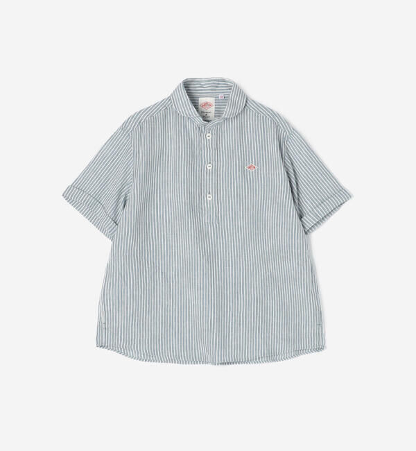 DANTON「DANTON | リネンコットン 丸襟半袖プルオーバーシャツ STRIPE WOMEN」|シャツ・ブラウス|