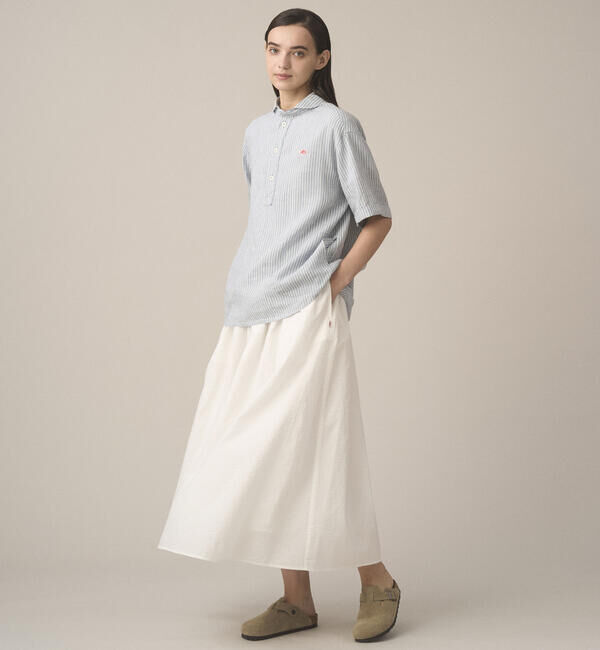 DANTON「DANTON | リネンコットン 丸襟半袖プルオーバーシャツ STRIPE WOMEN」|シャツ・ブラウス|