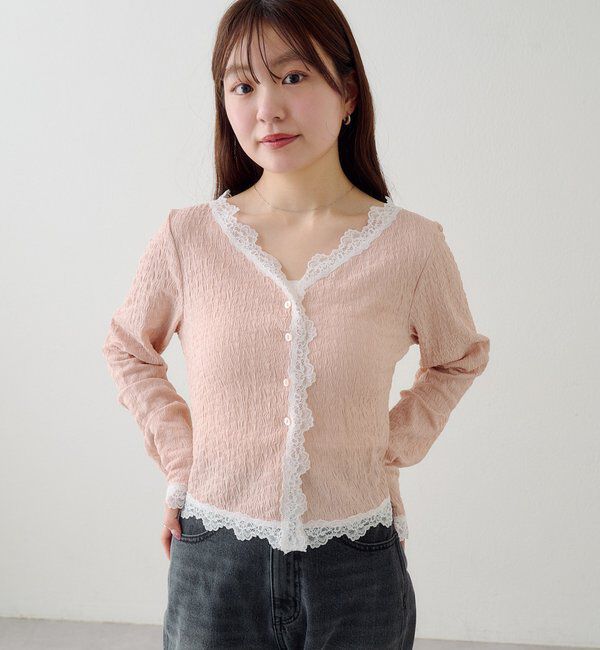  「【新色・新サイズ追加】レース切替カーディガン」|Tシャツ・カットソー|