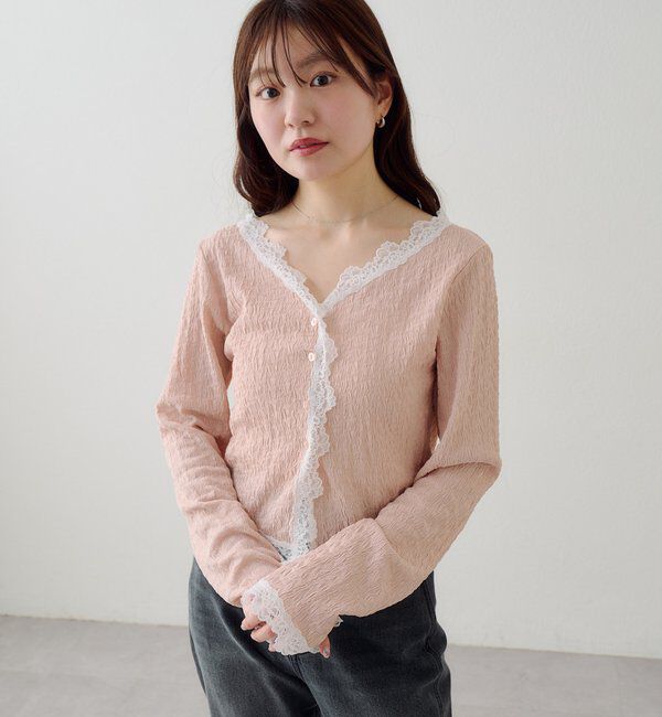  「【新色・新サイズ追加】レース切替カーディガン」|Tシャツ・カットソー|