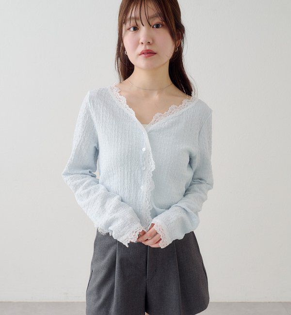  「【新色・新サイズ追加】レース切替カーディガン」|Tシャツ・カットソー|