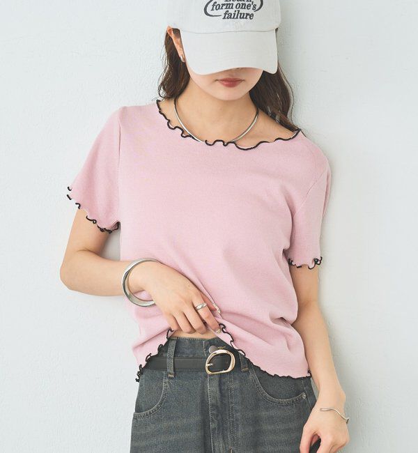  「配色メロウニットT」|Tシャツ・カットソー|ピンク