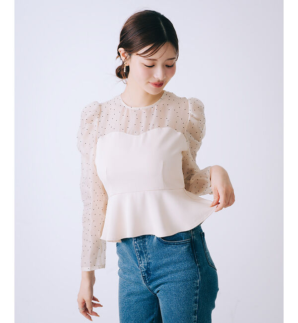 SELFIST「＜追加＞【新素材登場！】ドットフロッキーペプラムブラウス【予約】」|シャツ・ブラウス|アイボリー