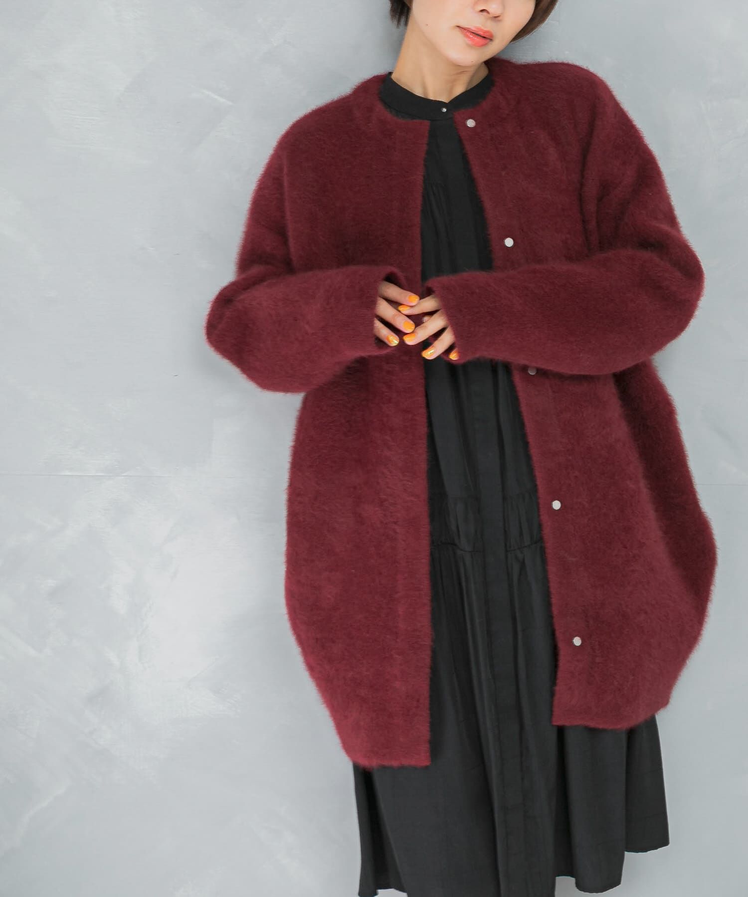 URBAN RESEARCH ROSSO「ELENDEEK　CREW-NECK RACCOON MIX WCARDIGAN」|カーディガン|ボルドー
