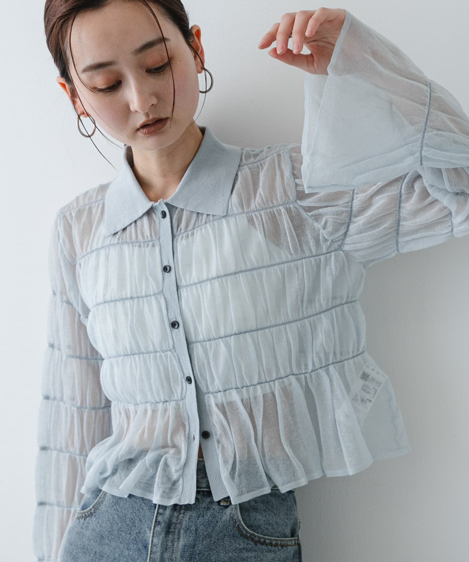 SENSE OF PLACE by URBAN RESEARCH「『洗濯可』シャーリングエリツキニットカーディガン」|カーディガン|