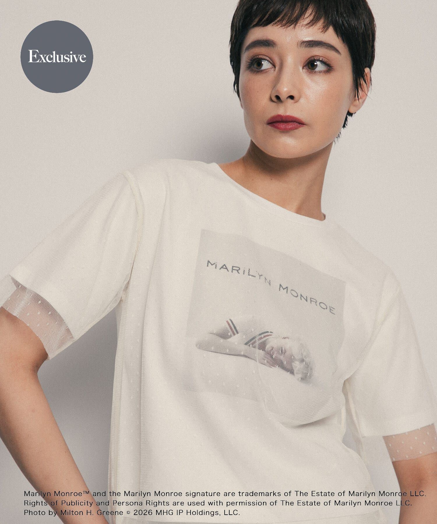 SENSE OF PLACE by URBAN RESEARCH「『別注』MARILYNMONROE&times;SENSE OF PLACE　チュールグラフィックTシャツ」|Tシャツ・カットソー|オフホワイト