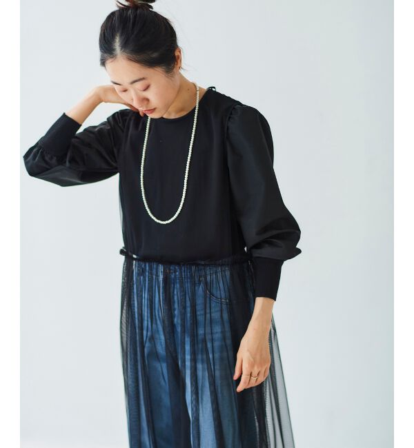 le.coeur blanc「《WEB限定アイテム》チュールワンピース＆タフタスリーブニットSET」|ワンピース|