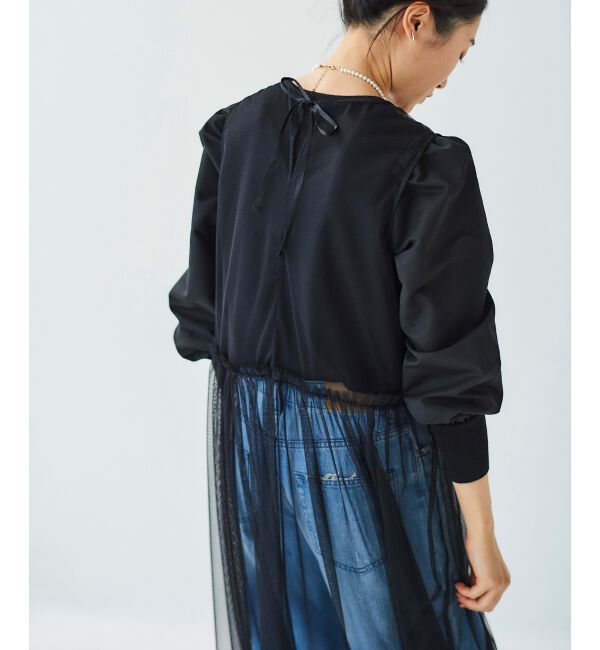 le.coeur blanc「《WEB限定アイテム》チュールワンピース＆タフタスリーブニットSET」|ワンピース|