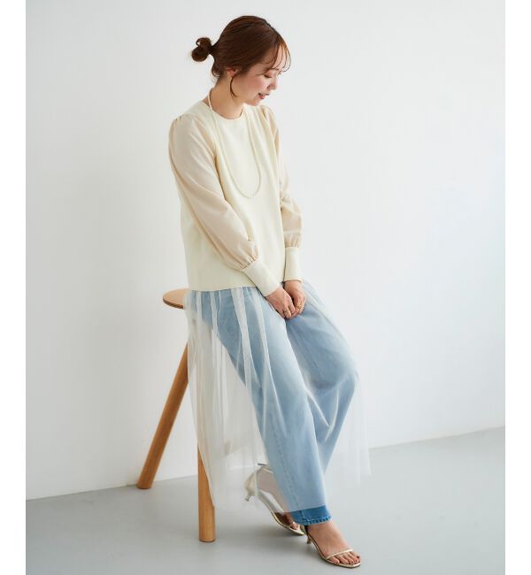 le.coeur blanc「《WEB限定アイテム》チュールワンピース＆タフタスリーブニットSET」|ワンピース|