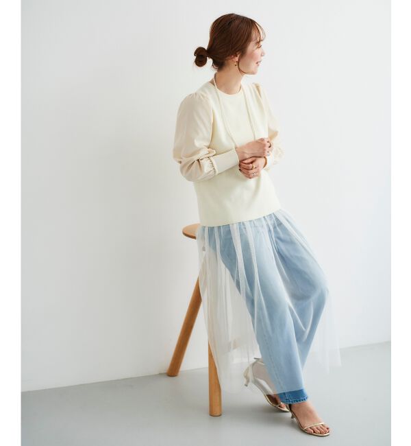 le.coeur blanc「《WEB限定アイテム》チュールワンピース＆タフタスリーブニットSET」|ワンピース|