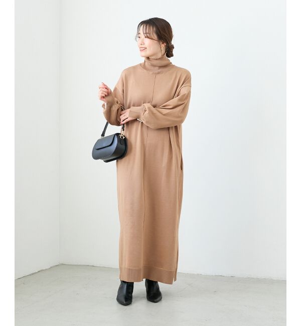  「ウォッシャブルハイネックニットワンピース」|ワンピース|