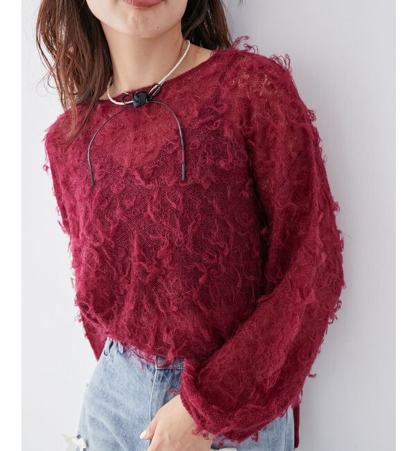 MAJESTICLEGON「エアリーフリンジドロストニット」|ニット・セーター|