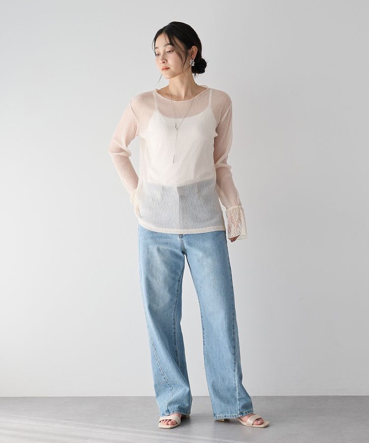 YECCA VECCA「袖レースシアートップス」|Tシャツ・カットソー|