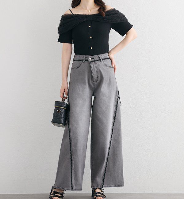  「【SMサイズ展開あり】レース付きワイドデニムパンツ」|その他|