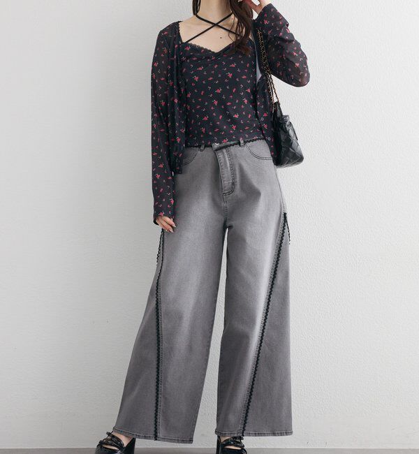  「【SMサイズ展開あり】レース付きワイドデニムパンツ」|その他|