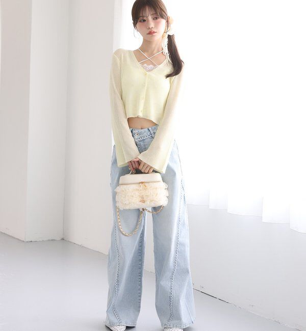  「【SMサイズ展開あり】レース付きワイドデニムパンツ」|その他|