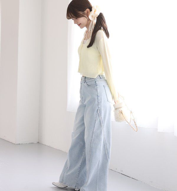  「【SMサイズ展開あり】レース付きワイドデニムパンツ」|その他|