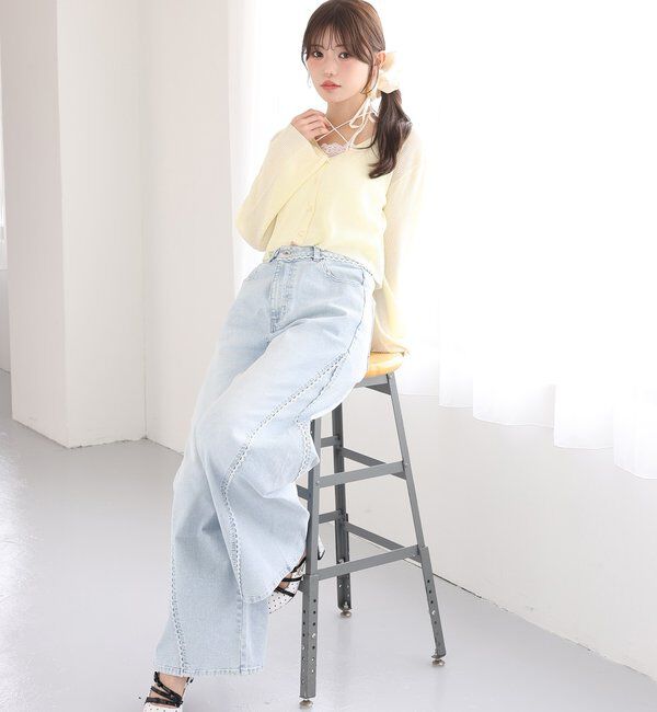 「【SMサイズ展開あり】レース付きワイドデニムパンツ」|その他|
