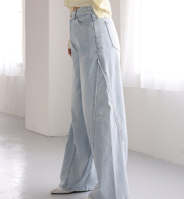  「【SMサイズ展開あり】レース付きワイドデニムパンツ」|その他|