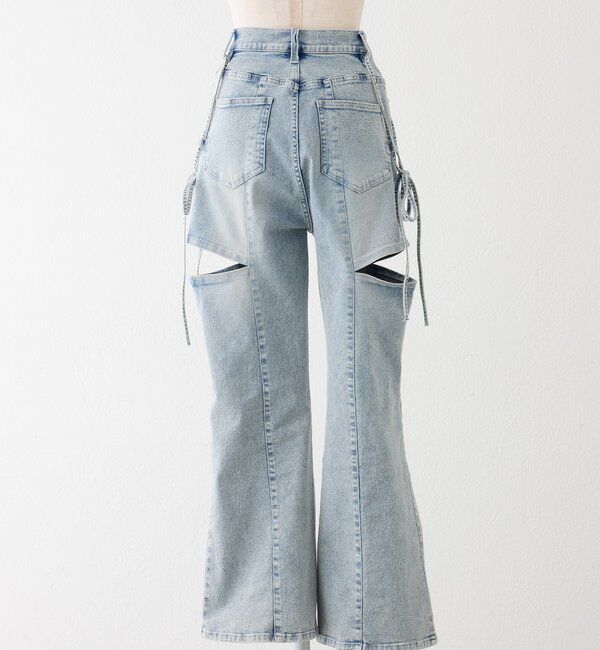 「【 XS/S/Mサイズ展開】サイドスリットリボン美脚デニムパンツ」|その他|