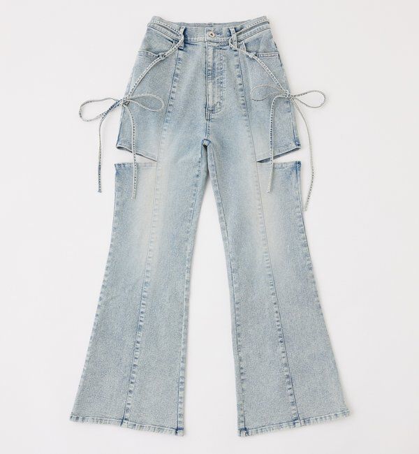  「【 XS/S/Mサイズ展開】サイドスリットリボン美脚デニムパンツ」|その他|
