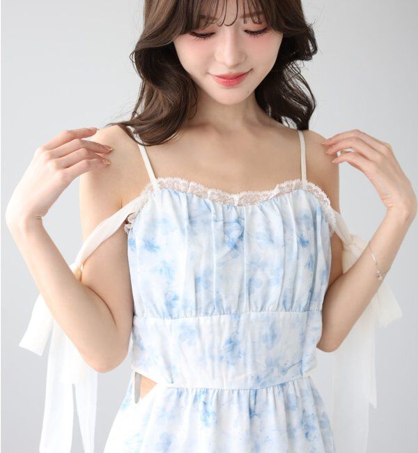  「【SMサイズ展開あり】サイドカットリボンロングキャミワンピース」|ワンピース|ブルー系その他