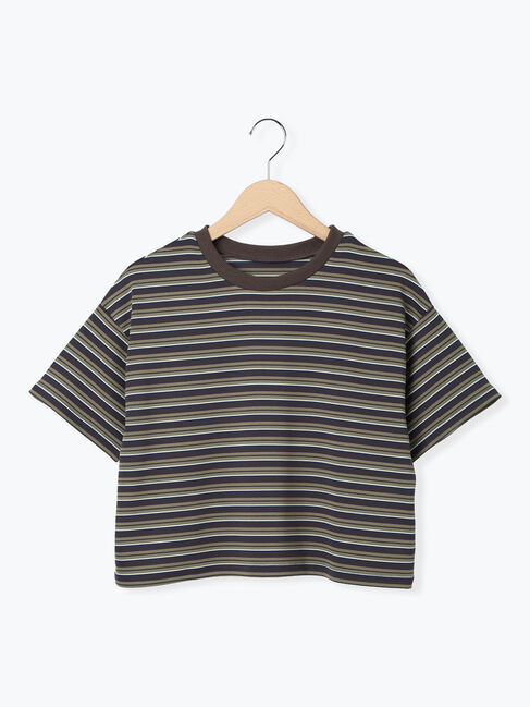 Samansa Mos2「マルチボーダークロップドTシャツ」|Tシャツ・カットソー|ブラウン