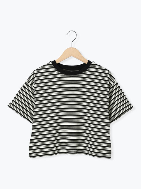 Samansa Mos2「マルチボーダークロップドTシャツ」|Tシャツ・カットソー|ブラック