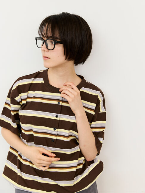 Samansa Mos2「ボーダーヘンリーネックカットソー」|Tシャツ・カットソー|