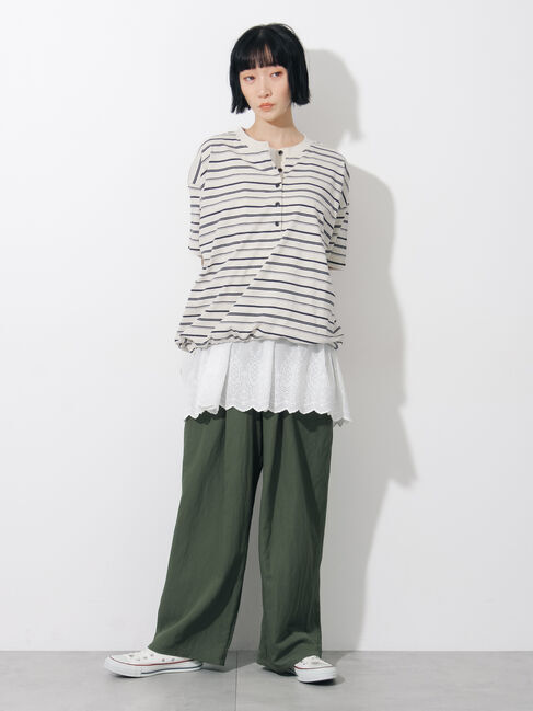 Samansa Mos2「ボーダーヘンリーネックカットソー」|Tシャツ・カットソー|