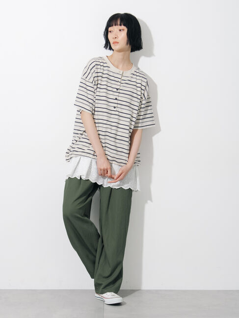 Samansa Mos2「ボーダーヘンリーネックカットソー」|Tシャツ・カットソー|