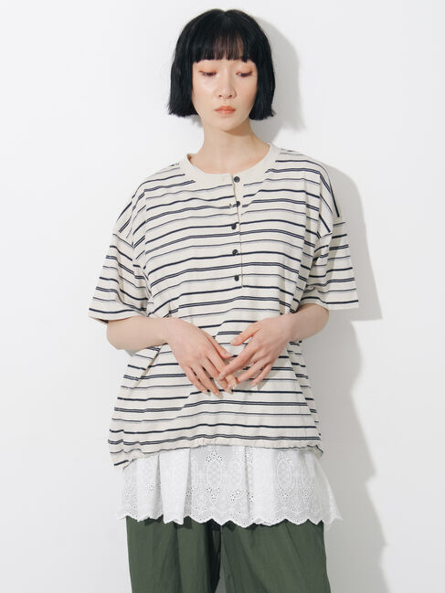 Samansa Mos2「ボーダーヘンリーネックカットソー」|Tシャツ・カットソー|