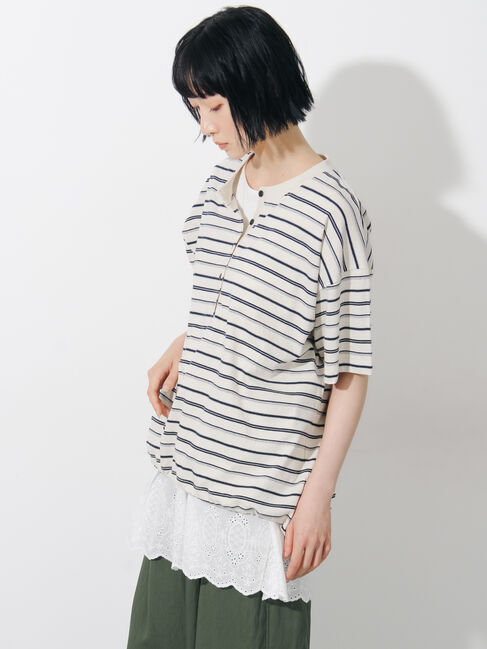 Samansa Mos2「ボーダーヘンリーネックカットソー」|Tシャツ・カットソー|