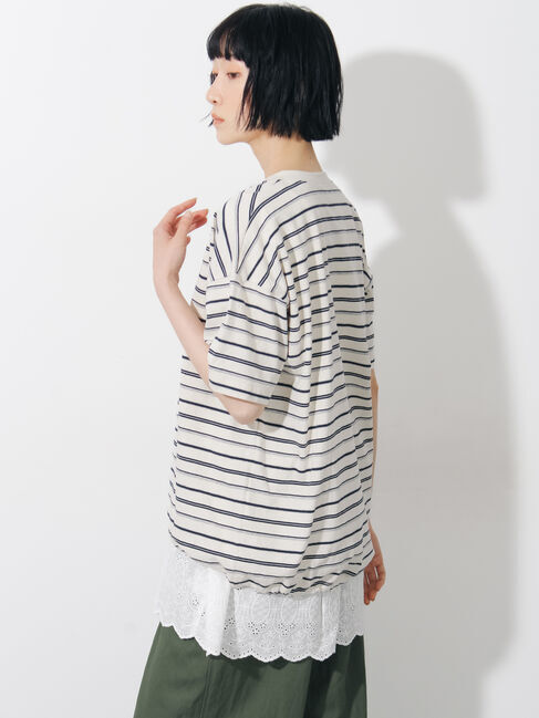 Samansa Mos2「ボーダーヘンリーネックカットソー」|Tシャツ・カットソー|