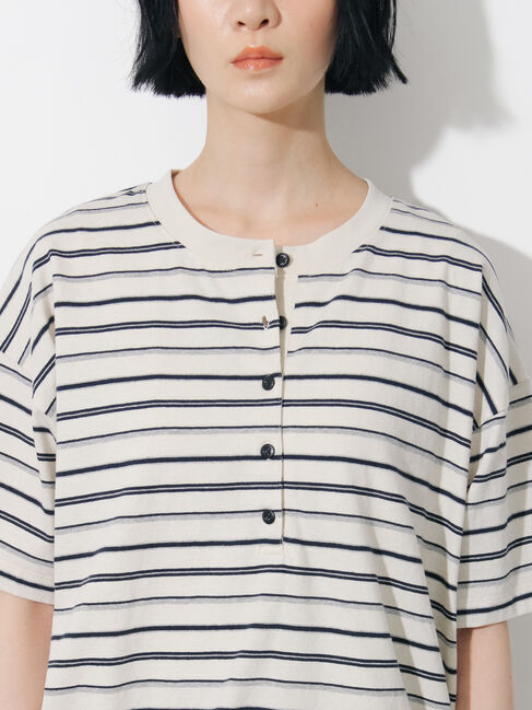 Samansa Mos2「ボーダーヘンリーネックカットソー」|Tシャツ・カットソー|