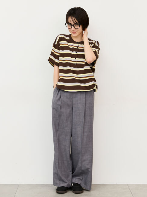 Samansa Mos2「ボーダーヘンリーネックカットソー」|Tシャツ・カットソー|