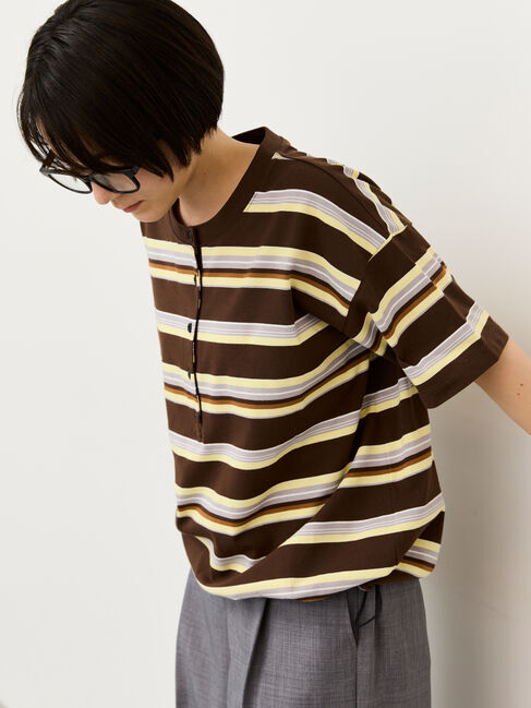 Samansa Mos2「ボーダーヘンリーネックカットソー」|Tシャツ・カットソー|