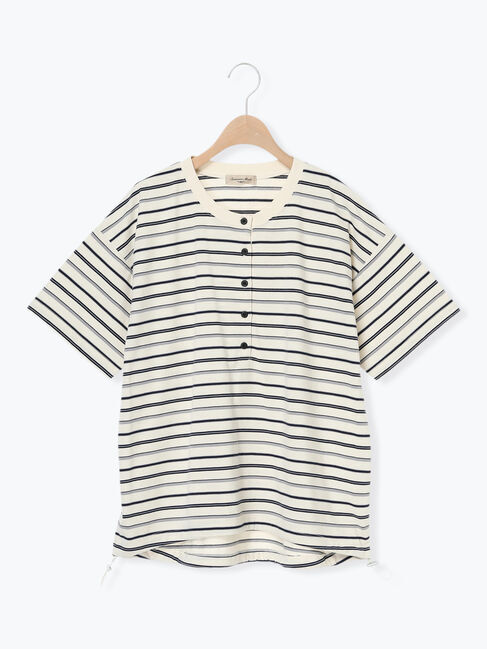 Samansa Mos2「ボーダーヘンリーネックカットソー」|Tシャツ・カットソー|