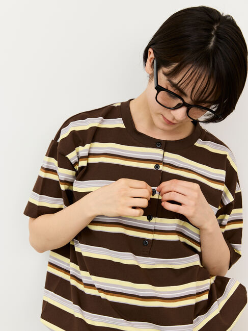Samansa Mos2「ボーダーヘンリーネックカットソー」|Tシャツ・カットソー|