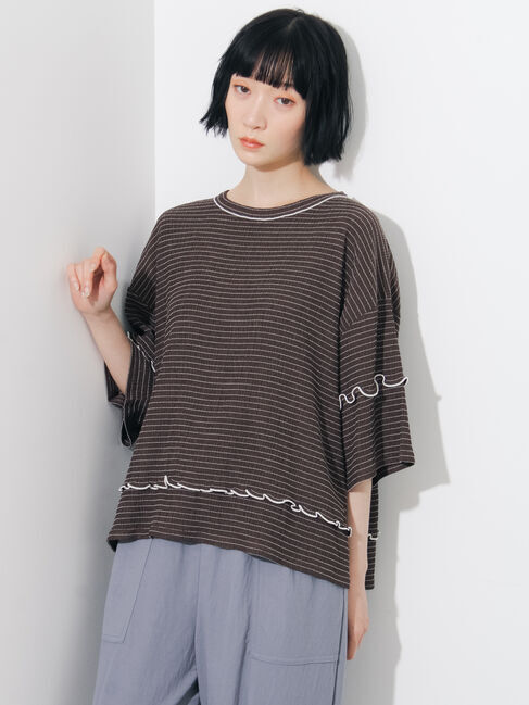 Samansa Mos2「◇配色メローボーダーTシャツ」|Tシャツ・カットソー|