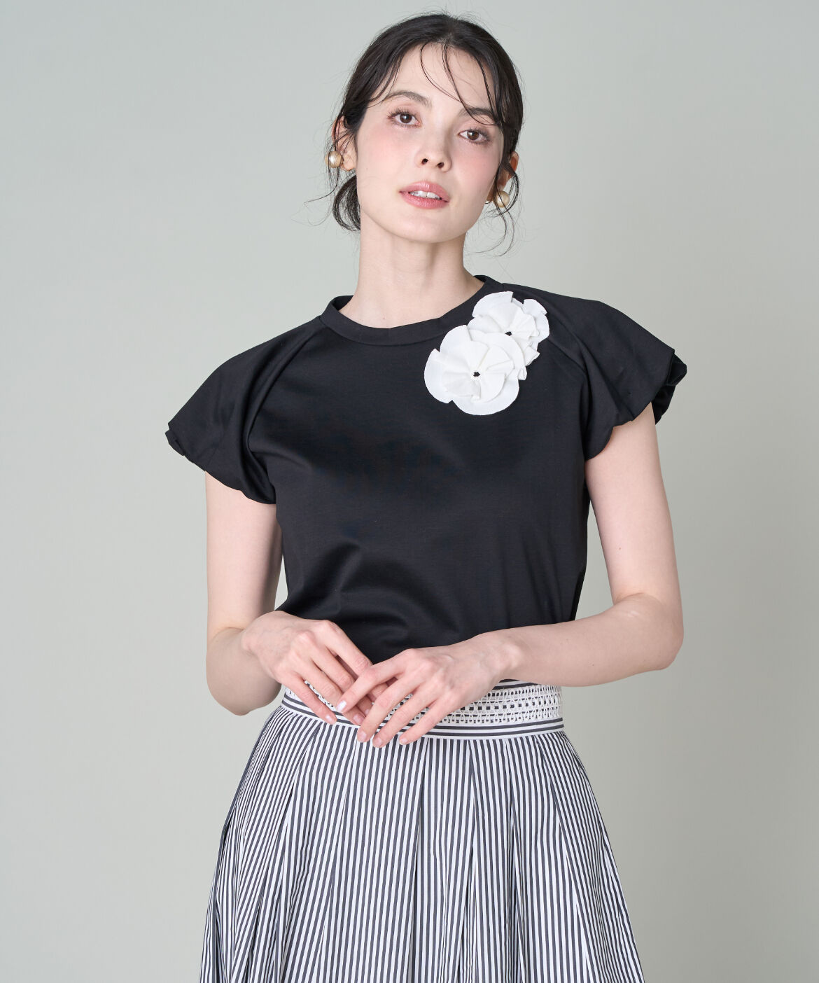 Maglie le cassetto「《大きいサイズ》 フラワーバルーンスリーブTシャツ」|Tシャツ・カットソー|