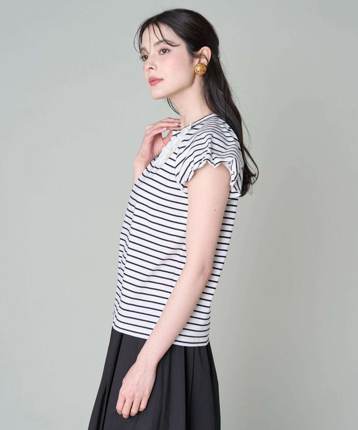 Maglie le cassetto「《大きいサイズ》 フラワーバルーンスリーブTシャツ」|Tシャツ・カットソー|