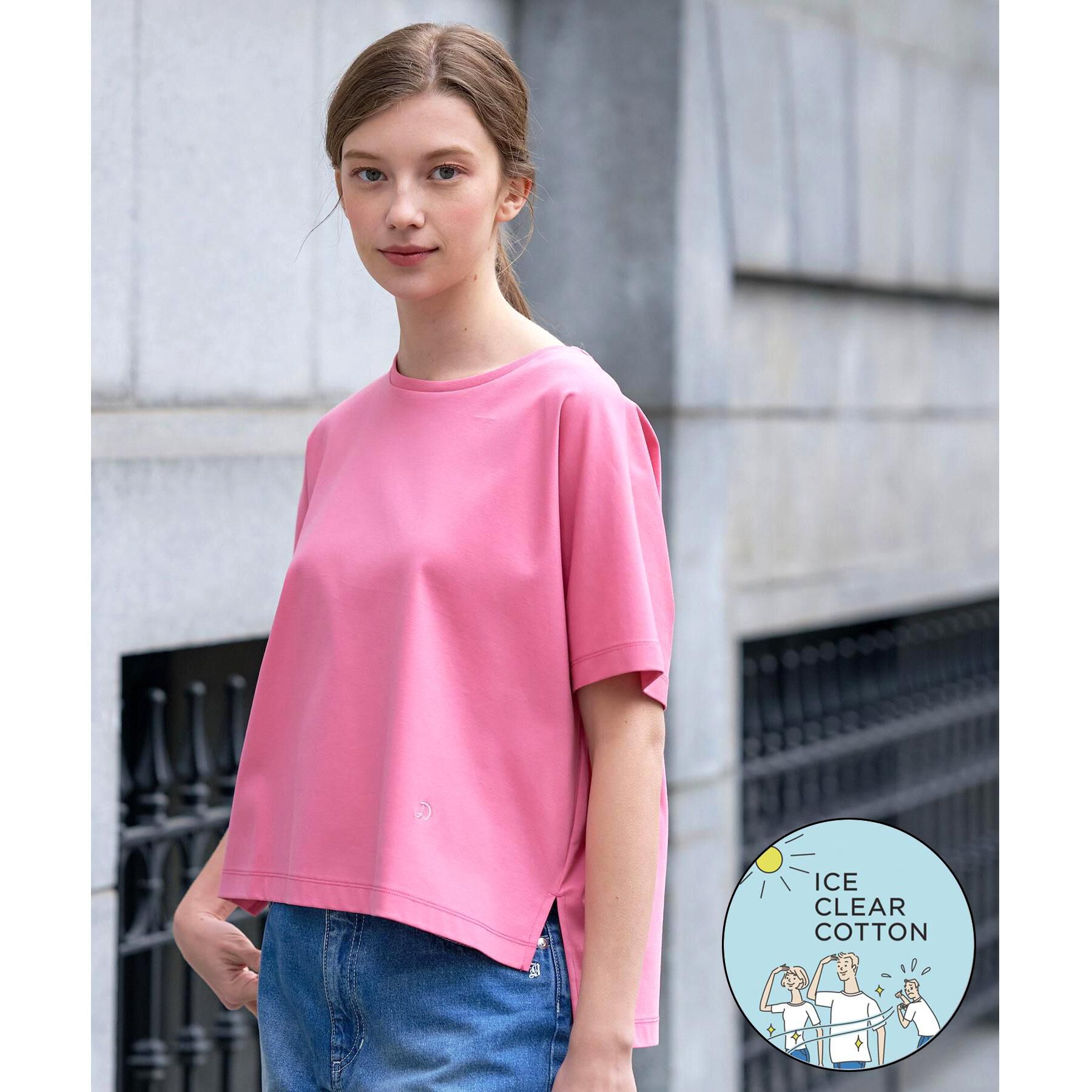 DRESSTERIOR「【接触冷感／抗菌防臭／消臭】アイスクリアコットンドルマンTシャツ」|Tシャツ・カットソー|ピンク(072)