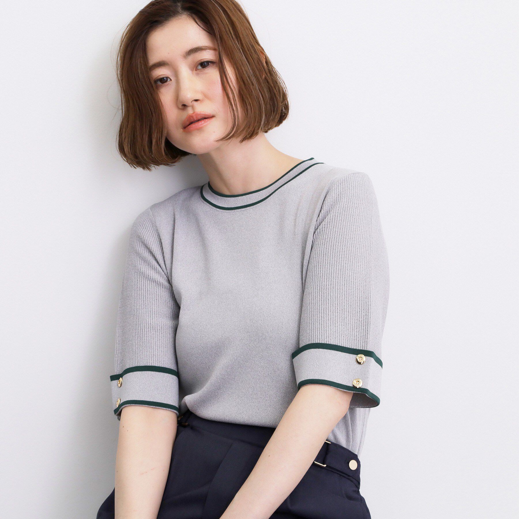 grove「新色追加！【シリーズ累計36万枚/名品ニット】やわらかドライタッチ 袖メッシュ編みニット」|ニット・セーター|