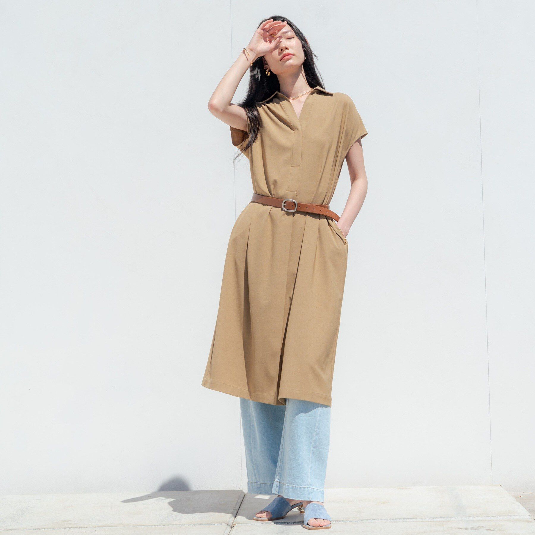 GALLEST「Comfy SET UP｜スキッパーワンピース【通勤／接触冷感／UVカット】」|ワンピース|