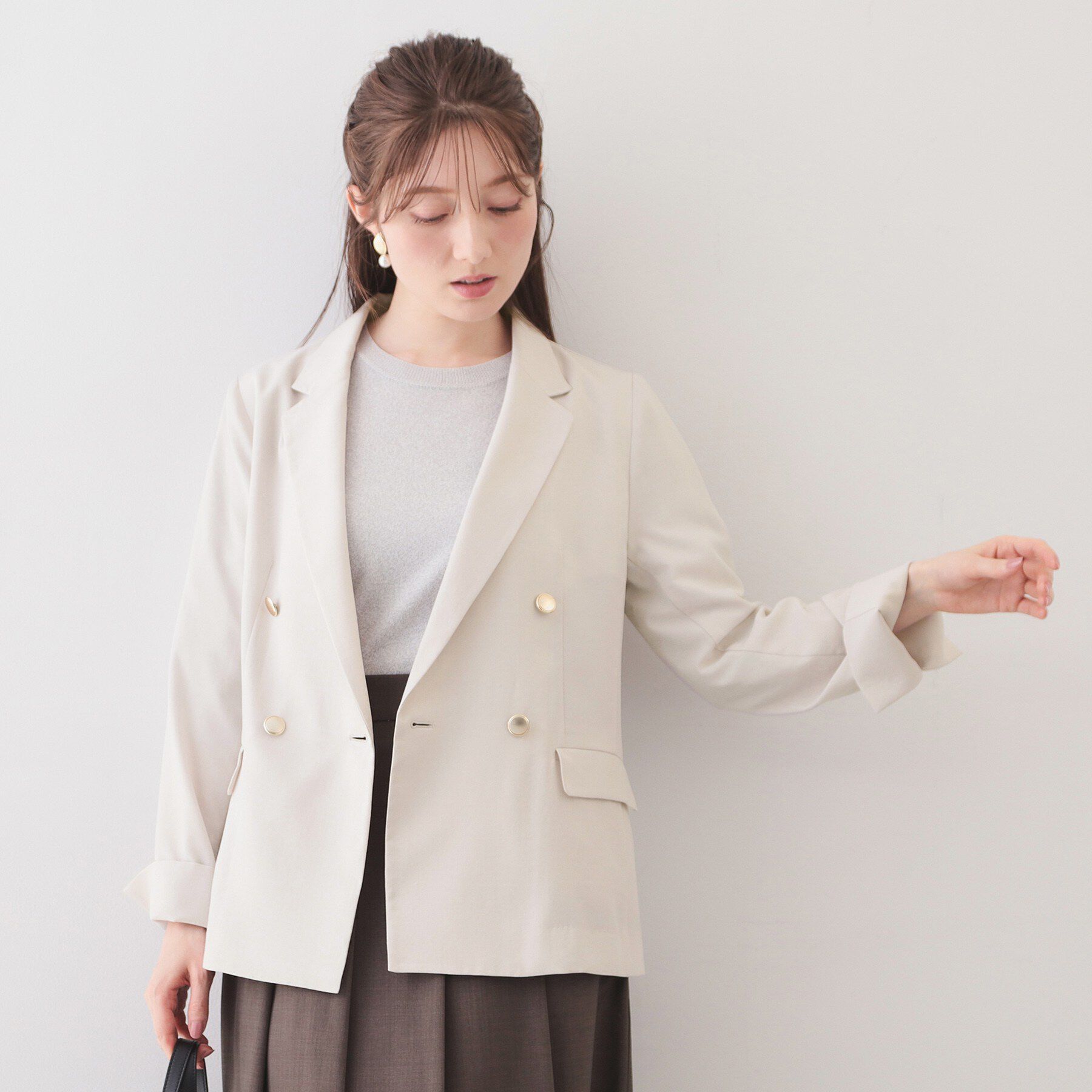 index「《再入荷》ダブルブレストテーラードジャケット【接触冷感／吸水速乾／イージーアイロン／防シワ／洗濯機O」|テーラードジャケット|