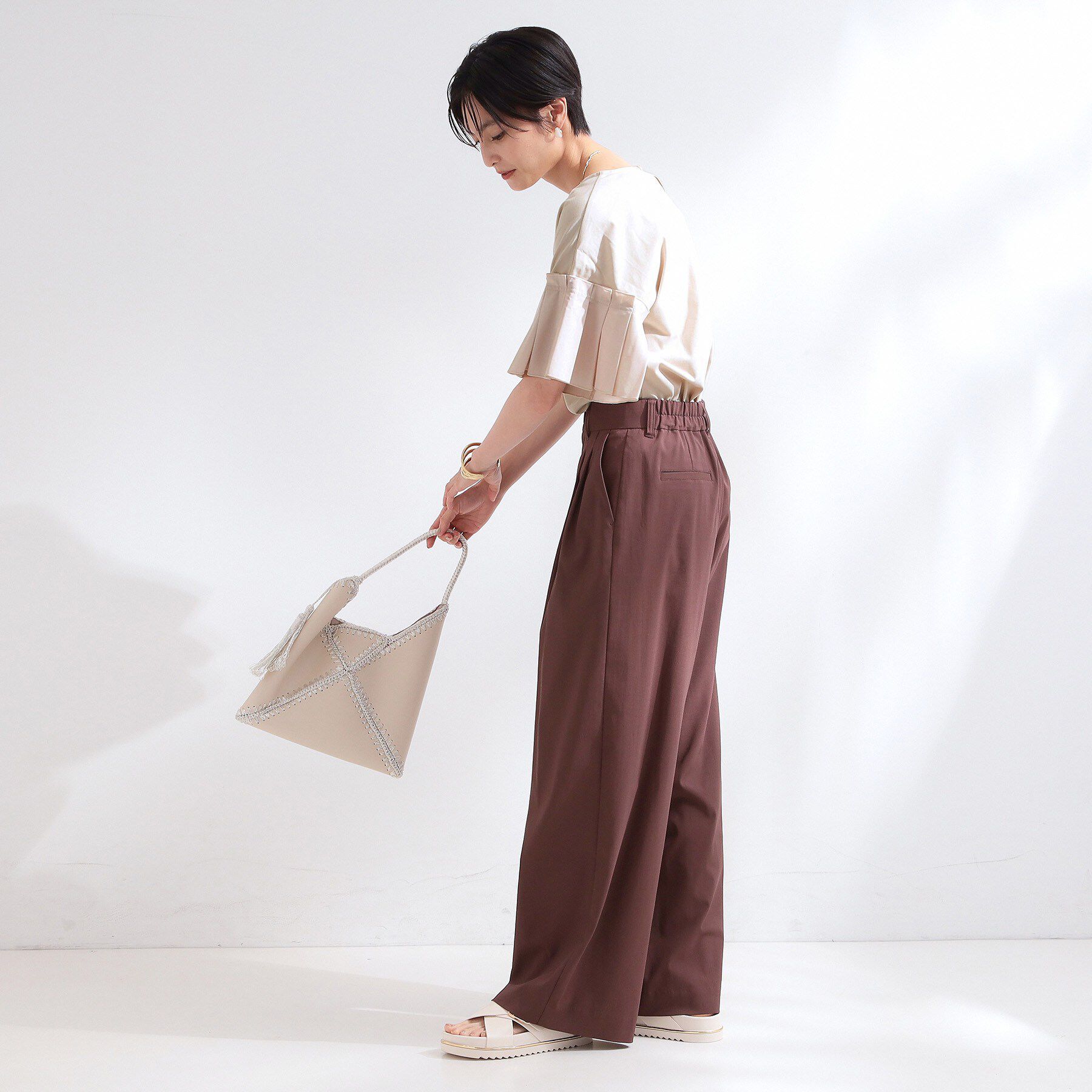 OPAQUE.CLIP「【接触冷感】タックスリーブカットソー《洗濯機OK》」|Tシャツ・カットソー|