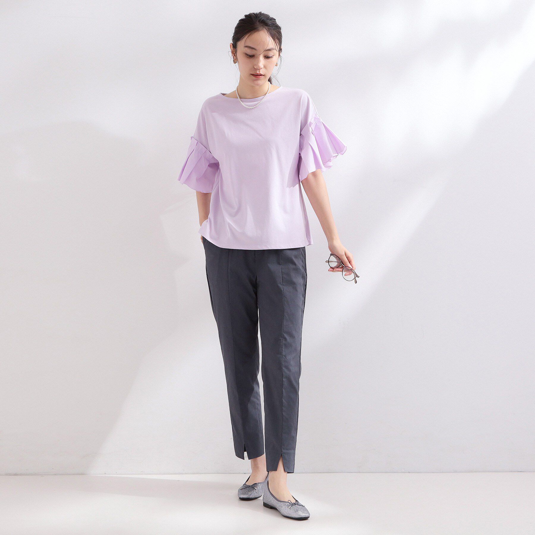 OPAQUE.CLIP「【接触冷感】タックスリーブカットソー《洗濯機OK》」|Tシャツ・カットソー|