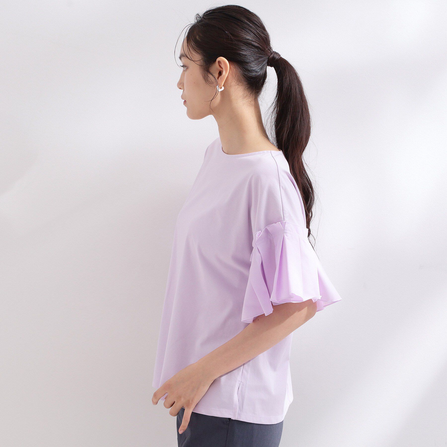 OPAQUE.CLIP「【接触冷感】タックスリーブカットソー《洗濯機OK》」|Tシャツ・カットソー|